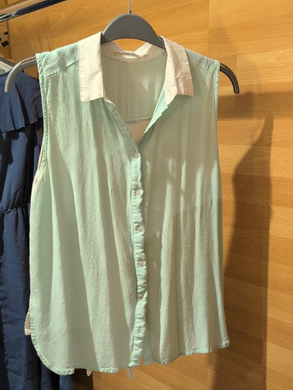 Mustard Seed Mint Sleeveless Button-Down Blouse with White Collar